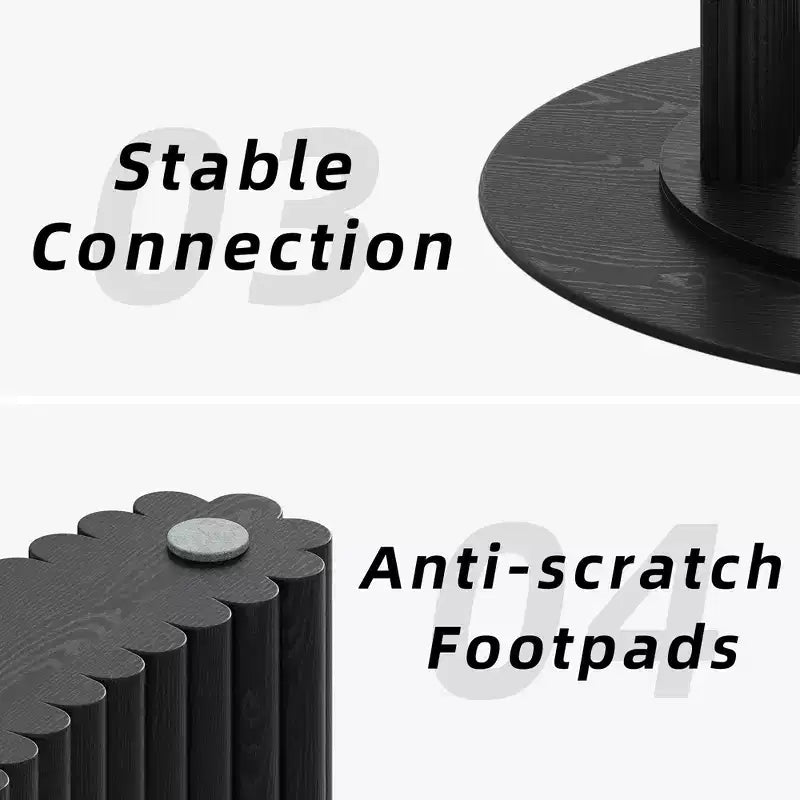 PexFix 52 Mesa de Comedor Redonda Moderna con Patas de Columna Rayadas, Mesa de Cocina de Madera Maciza, Almohadillas Antirayaduras para Comedor y Barra de Cocina en Negro
