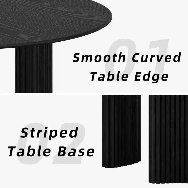 PexFix 52 Mesa de Comedor Redonda Moderna con Patas de Columna Rayadas, Mesa de Cocina de Madera Maciza, Almohadillas Antirayaduras para Comedor y Barra de Cocina en Negro