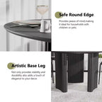 PexFix 52 Mesa de Comedor Redonda Moderna con Patas de Columna Rayadas, Mesa de Cocina de Madera Maciza, Almohadillas Antirayaduras para Comedor y Barra de Cocina en Negro
