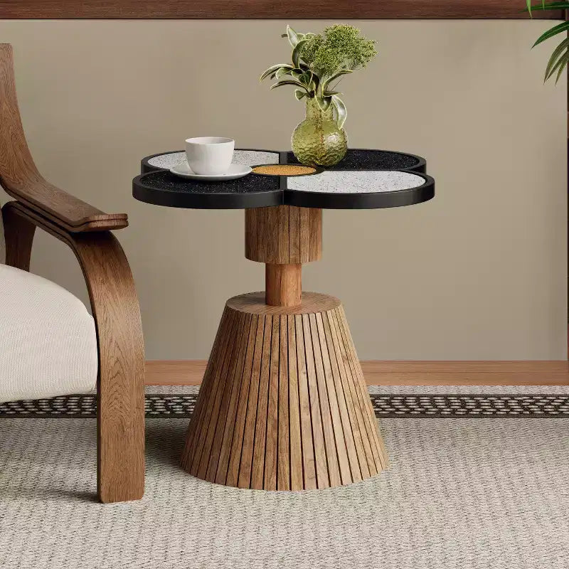 Christopher Knight Home Audrey Mesa Auxiliar Moderna con Diseño de Trébol de Cuatro Hojas de Resina con Acabado de Piedra y Base de Madera
