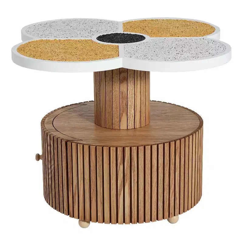 Mesa auxiliar Christopher Knight Home Evelyn moderna con aspecto de piedra, trébol de cuatro hojas, base de madera y cajón de almacenamiento