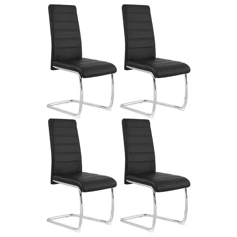 MueblesR Silla de oficina para invitados ergonómica sin ruedas, silla de comedor sin brazos con respaldo de apoyo cómodo con asiento y respaldo de PVC y base de trineo, estructura de metal, 4 unidades, negro
