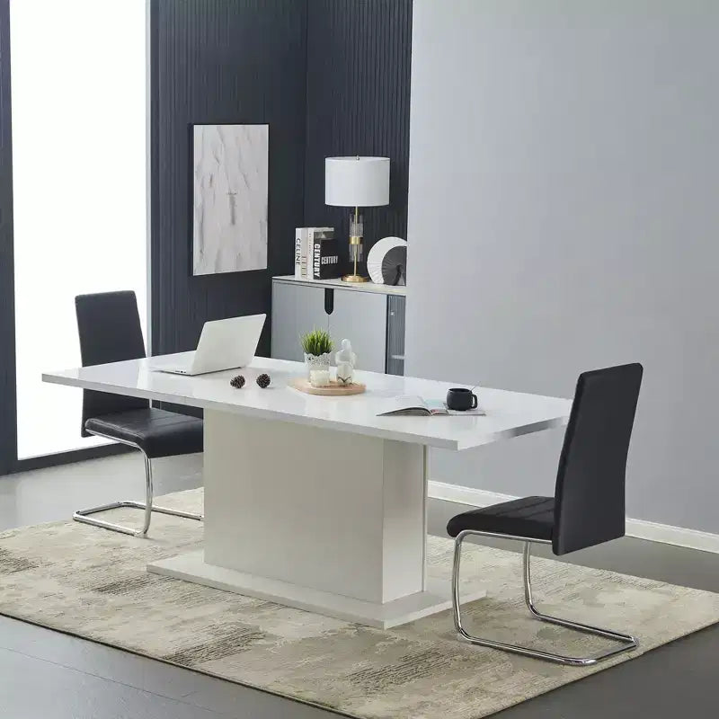 MueblesR Silla de oficina para invitados ergonómica sin ruedas, silla de comedor sin brazos con respaldo de apoyo cómodo con asiento y respaldo de PVC y base de trineo, estructura de metal, 4 unidades, negro