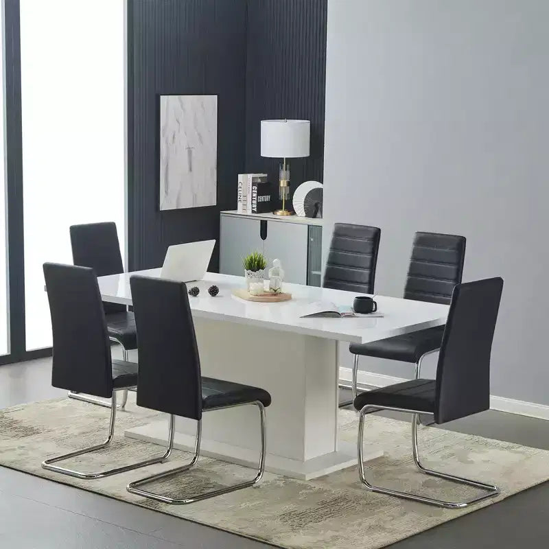 MueblesR Silla de oficina para invitados ergonómica sin ruedas, silla de comedor sin brazos con respaldo de apoyo cómodo con asiento y respaldo de PVC y base de trineo, estructura de metal, 4 unidades, negro