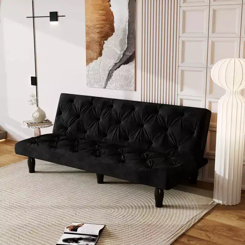 MAYEERTY Sofá cama biplaza de terciopelo que se transforma sin problemas para sala de estar, dormitorio, apartamento, negro