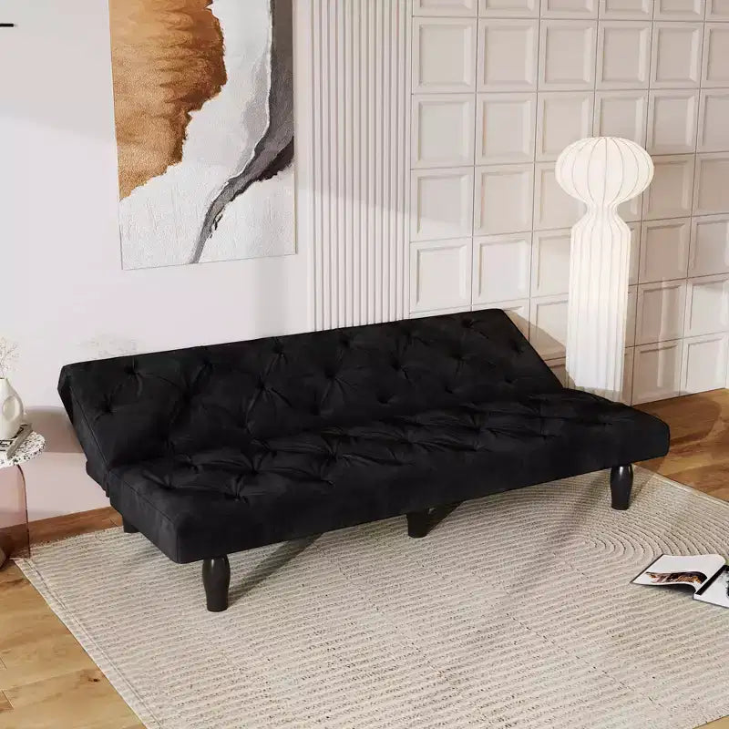 MAYEERTY Sofá cama biplaza de terciopelo que se transforma sin problemas para sala de estar, dormitorio, apartamento, negro
