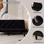 MAYEERTY Sofá cama biplaza de terciopelo que se transforma sin problemas para sala de estar, dormitorio, apartamento, negro
