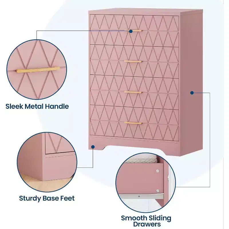 COZONY Cómoda de madera de 4 cajones, organizador de almacenamiento moderno con tiradores metálicos, sinfonier alto para dormitorio, sala de estar o pasillo