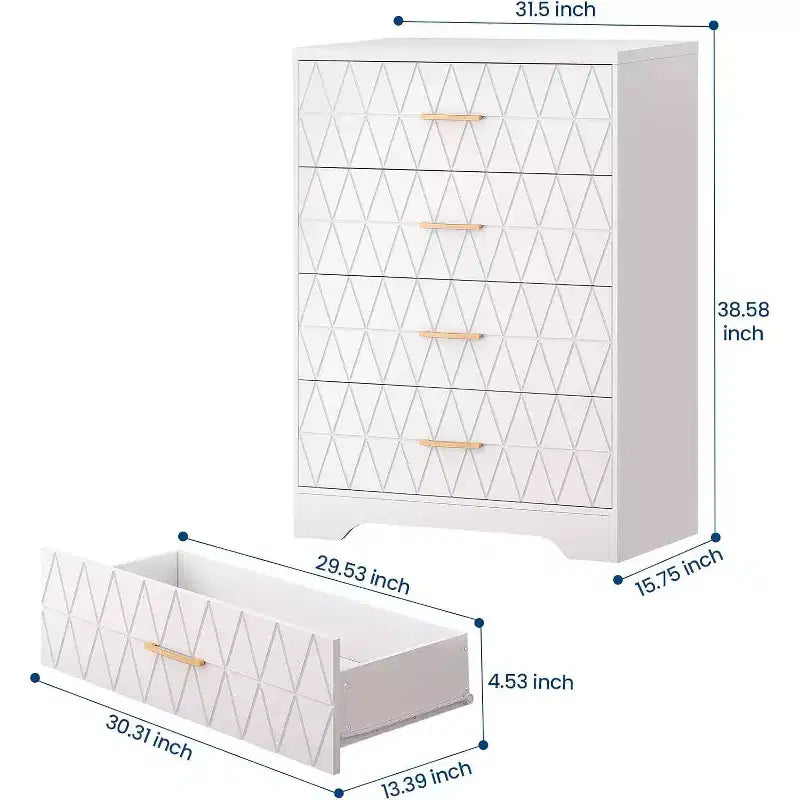 COZONY Cómoda de madera de 4 cajones, organizador de almacenamiento moderno con tiradores metálicos, sinfonier alto para dormitorio, sala de estar o pasillo