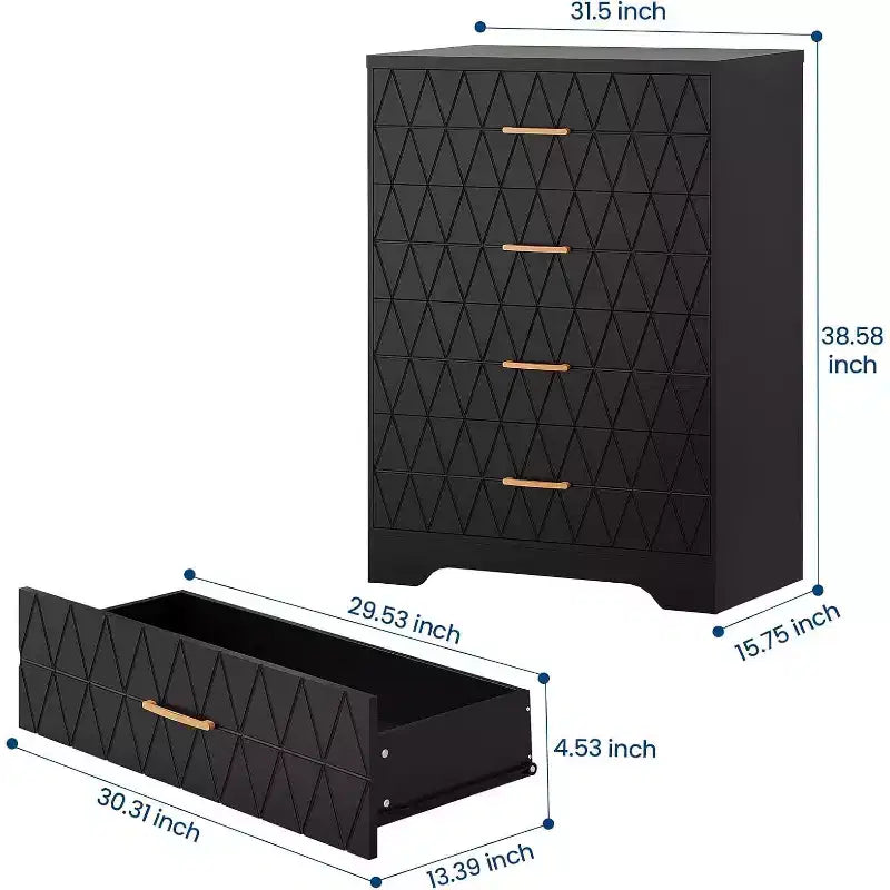 COZONY Cómoda de madera de 4 cajones, organizador de almacenamiento moderno con tiradores metálicos, sinfonier alto para dormitorio, sala de estar o pasillo