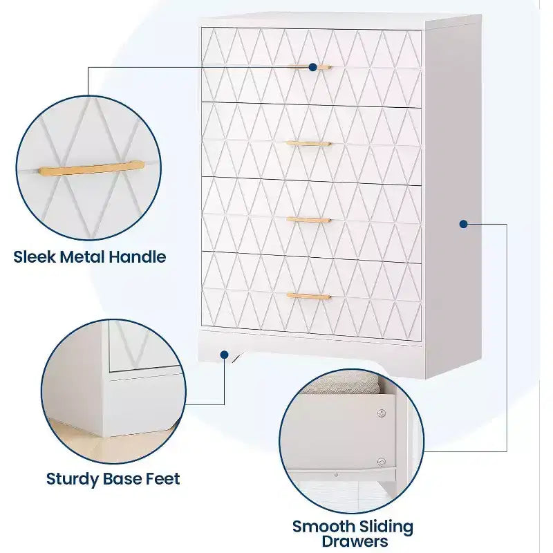 COZONY Cómoda de madera de 4 cajones, organizador de almacenamiento moderno con tiradores metálicos, sinfonier alto para dormitorio, sala de estar o pasillo