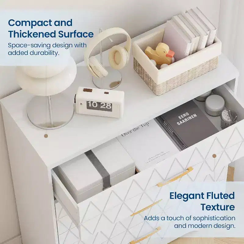 COZONY Cómoda de madera de 4 cajones, organizador de almacenamiento moderno con tiradores metálicos, sinfonier alto para dormitorio, sala de estar o pasillo