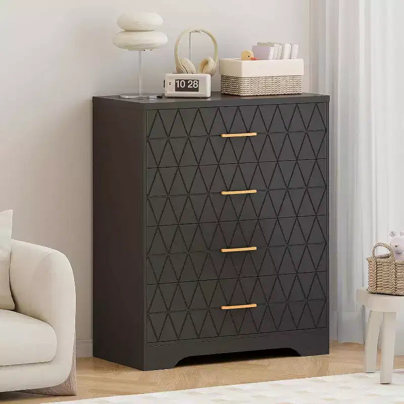 COZONY Cómoda de madera de 4 cajones, organizador de almacenamiento moderno con tiradores metálicos, sinfonier alto para dormitorio, sala de estar o pasillo