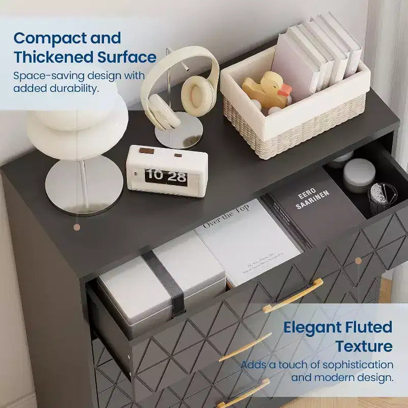 COZONY Cómoda de madera de 4 cajones, organizador de almacenamiento moderno con tiradores metálicos, sinfonier alto para dormitorio, sala de estar o pasillo