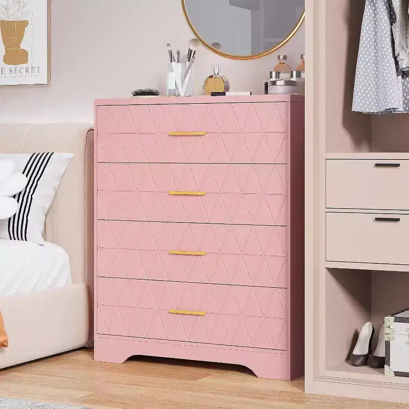 COZONY Cómoda de madera de 4 cajones, organizador de almacenamiento moderno con tiradores metálicos, sinfonier alto para dormitorio, sala de estar o pasillo