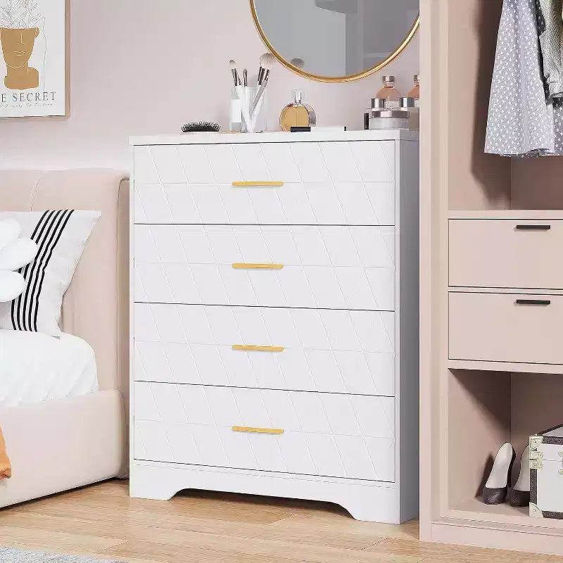 COZONY Cómoda de madera de 4 cajones, organizador de almacenamiento moderno con tiradores metálicos, sinfonier alto para dormitorio, sala de estar o pasillo