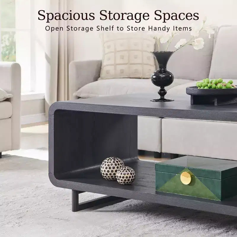 Mesa de centro de 48, mesa de centro moderna con estante de almacenamiento de 2 niveles, mesa rectangular de madera para sala de estar con madera gruesa para sala de estar