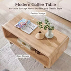 Mesa de centro de 48, mesa de centro moderna con estante de almacenamiento de 2 niveles, mesa rectangular de madera para sala de estar con madera gruesa para sala de estar