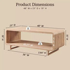 Mesa de centro de 48, mesa de centro moderna con estante de almacenamiento de 2 niveles, mesa rectangular de madera para sala de estar con madera gruesa para sala de estar