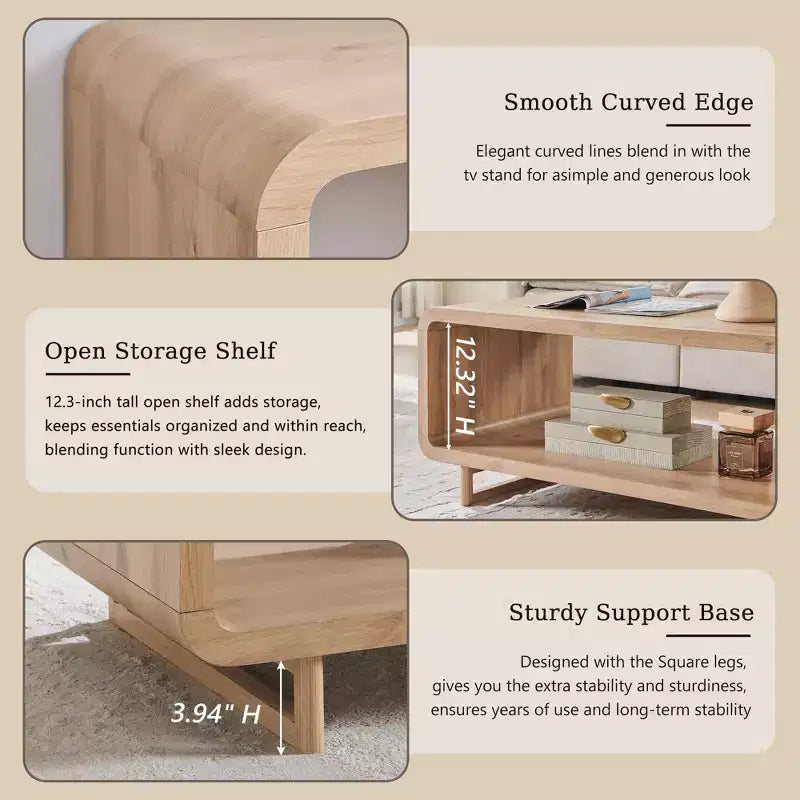 Mesa de centro de 48, mesa de centro moderna con estante de almacenamiento de 2 niveles, mesa rectangular de madera para sala de estar con madera gruesa para sala de estar