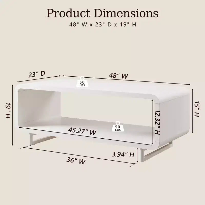 Mesa de centro de 48, mesa de centro moderna con estante de almacenamiento de 2 niveles, mesa rectangular de madera para sala de estar con madera gruesa para sala de estar