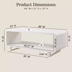 Mesa de centro de 48, mesa de centro moderna con estante de almacenamiento de 2 niveles, mesa rectangular de madera para sala de estar con madera gruesa para sala de estar