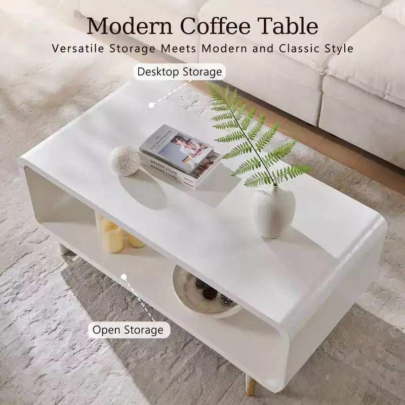 Mesa de centro de 48, mesa de centro moderna con estante de almacenamiento de 2 niveles, mesa rectangular de madera para sala de estar con madera gruesa para sala de estar