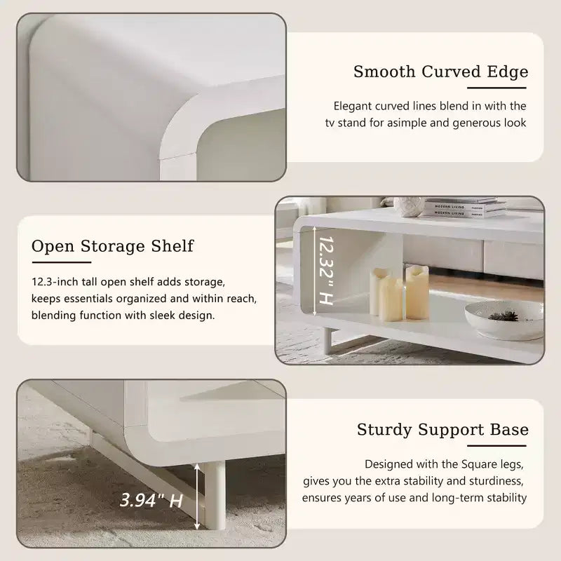 Mesa de centro de 48, mesa de centro moderna con estante de almacenamiento de 2 niveles, mesa rectangular de madera para sala de estar con madera gruesa para sala de estar
