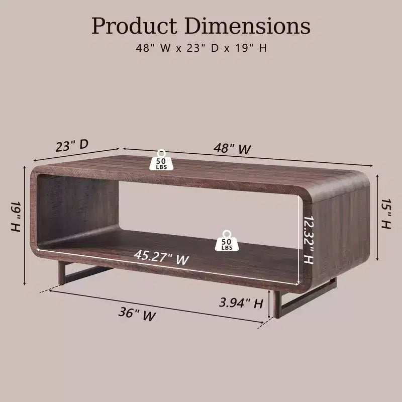 Mesa de centro de 48, mesa de centro moderna con estante de almacenamiento de 2 niveles, mesa rectangular de madera para sala de estar con madera gruesa para sala de estar