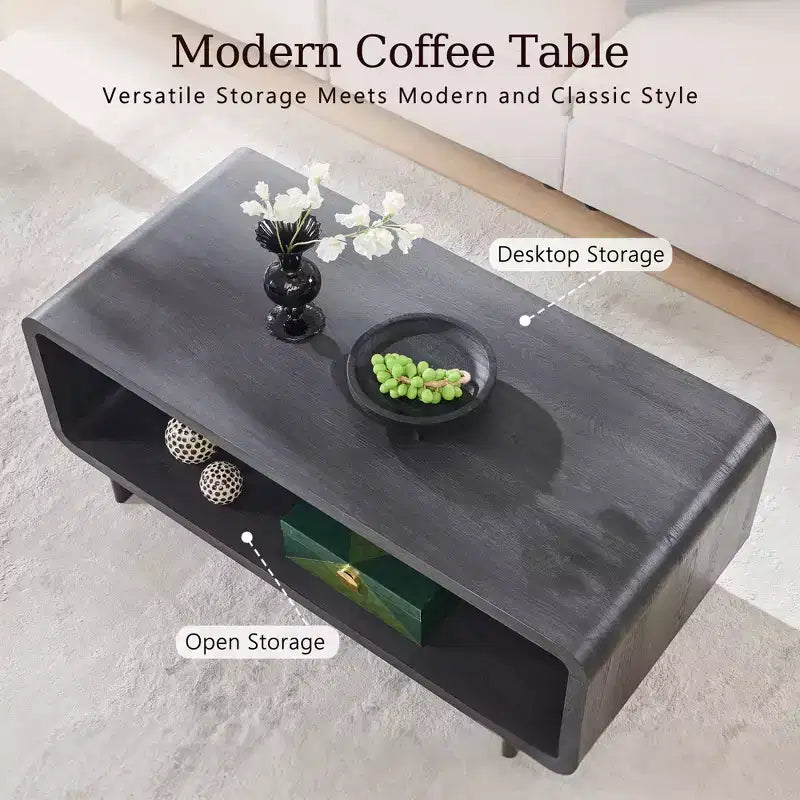 Mesa de centro de 48, mesa de centro moderna con estante de almacenamiento de 2 niveles, mesa rectangular de madera para sala de estar con madera gruesa para sala de estar