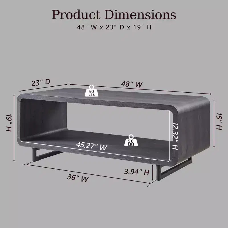 Mesa de centro de 48, mesa de centro moderna con estante de almacenamiento de 2 niveles, mesa rectangular de madera para sala de estar con madera gruesa para sala de estar