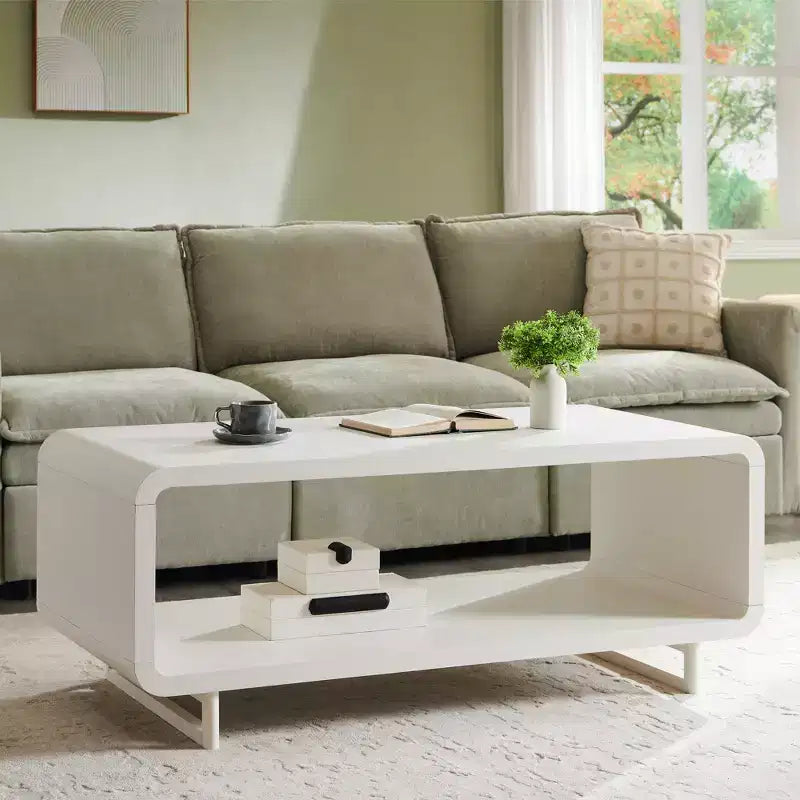 Mesa de centro de 48, mesa de centro moderna con estante de almacenamiento de 2 niveles, mesa rectangular de madera para sala de estar con madera gruesa para sala de estar