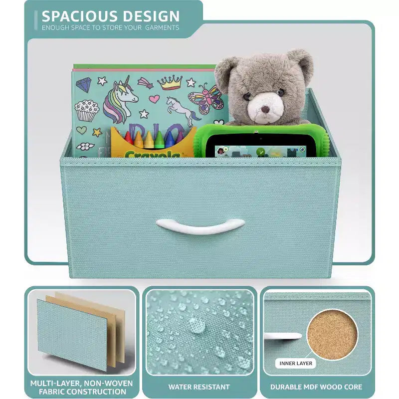Sorbus Mesita de Noche con 4 Cajones – Almacenamiento para Armario, Hogar, Dormitorio Universitario – Incluye Marco de Acero, Tapa de Madera y Contenedores de Tela