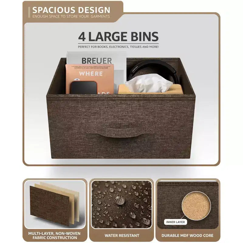Sorbus Mesita de Noche con 4 Cajones – Almacenamiento para Armario, Hogar, Dormitorio Universitario – Incluye Marco de Acero, Tapa de Madera y Contenedores de Tela
