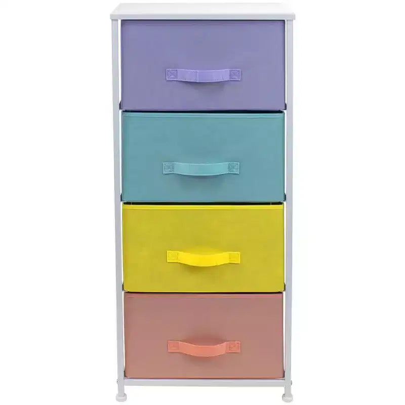 Sorbus Mesita de Noche con 4 Cajones – Almacenamiento para Armario, Hogar, Dormitorio Universitario – Incluye Marco de Acero, Tapa de Madera y Contenedores de Tela