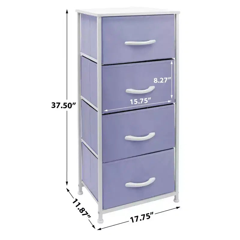 Sorbus Mesita de Noche con 4 Cajones – Almacenamiento para Armario, Hogar, Dormitorio Universitario – Incluye Marco de Acero, Tapa de Madera y Contenedores de Tela