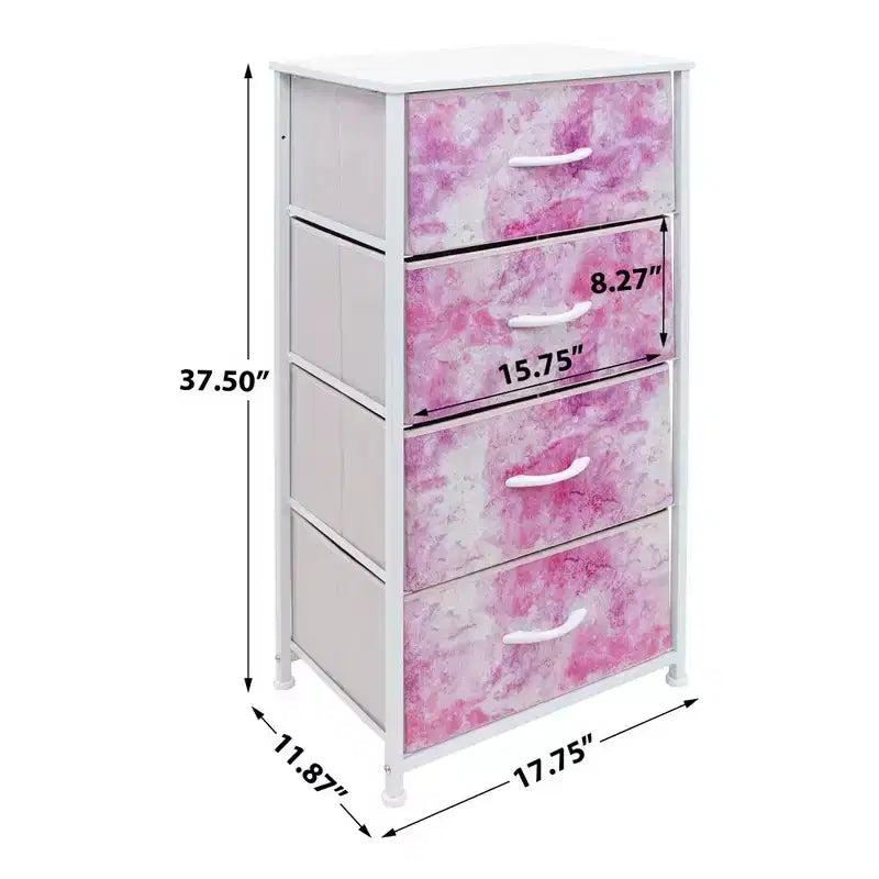Sorbus Mesita de Noche con 4 Cajones – Almacenamiento para Armario, Hogar, Dormitorio Universitario – Incluye Marco de Acero, Tapa de Madera y Contenedores de Tela