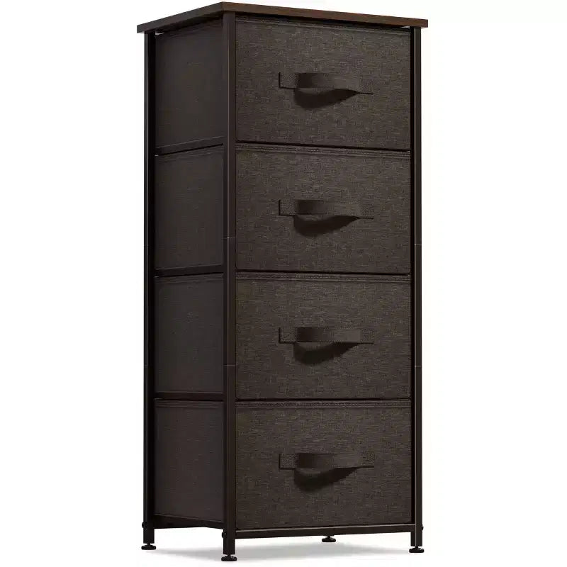 Sorbus Mesita de Noche con 4 Cajones – Almacenamiento para Armario, Hogar, Dormitorio Universitario – Incluye Marco de Acero, Tapa de Madera y Contenedores de Tela