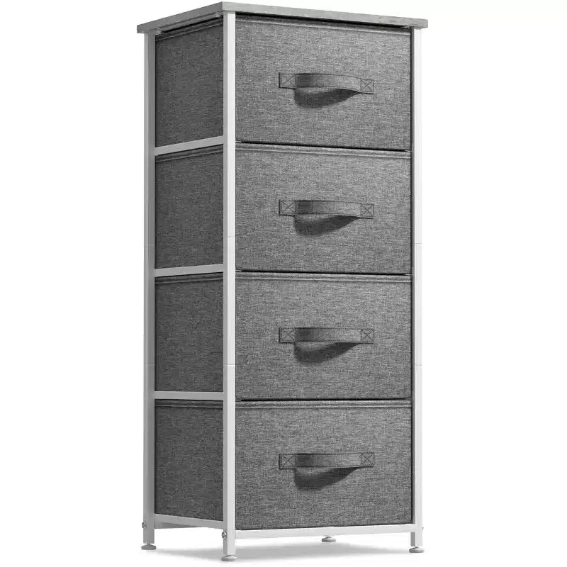 Sorbus Mesita de Noche con 4 Cajones – Almacenamiento para Armario, Hogar, Dormitorio Universitario – Incluye Marco de Acero, Tapa de Madera y Contenedores de Tela