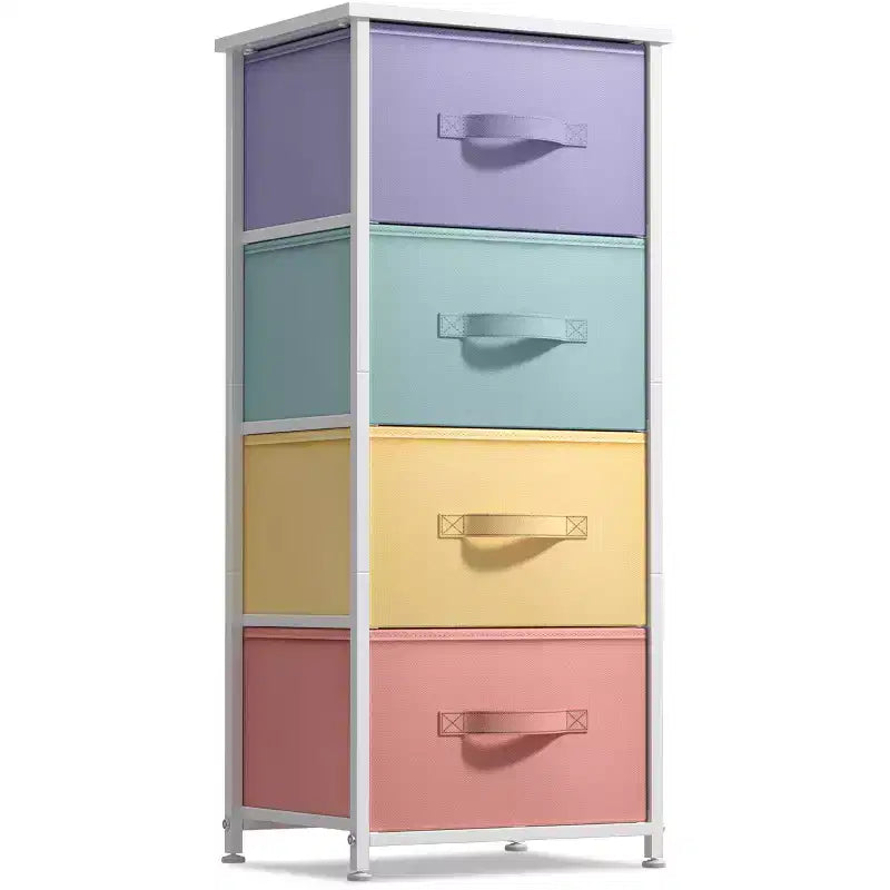 Sorbus Mesita de Noche con 4 Cajones – Almacenamiento para Armario, Hogar, Dormitorio Universitario – Incluye Marco de Acero, Tapa de Madera y Contenedores de Tela