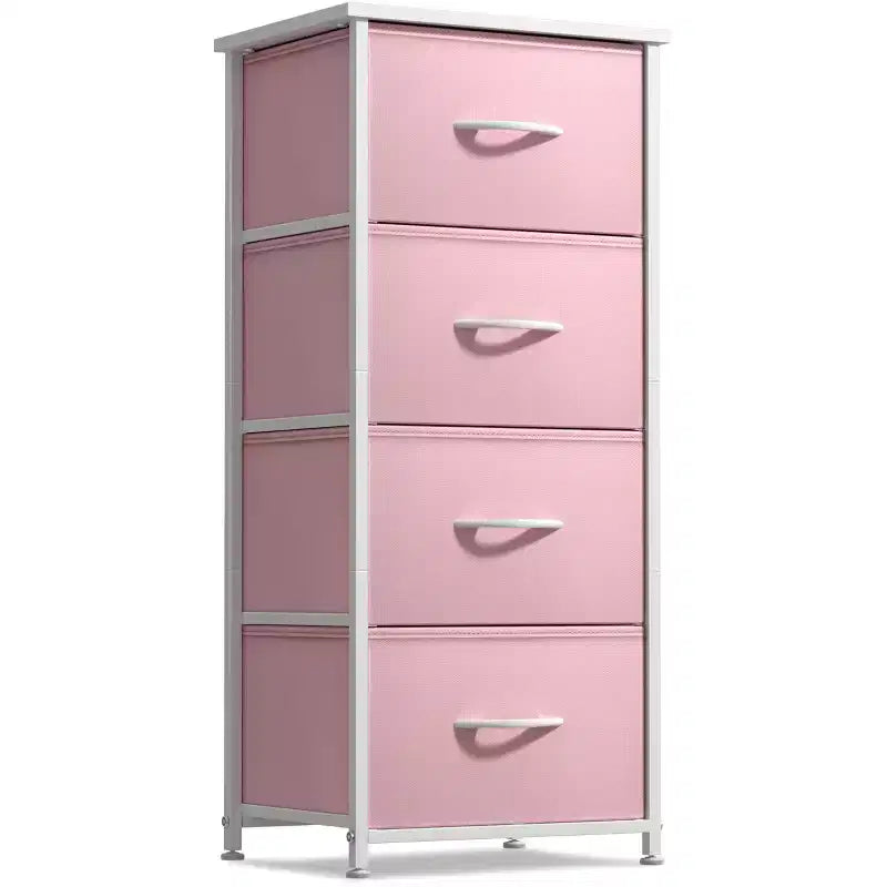 Sorbus Mesita de Noche con 4 Cajones – Almacenamiento para Armario, Hogar, Dormitorio Universitario – Incluye Marco de Acero, Tapa de Madera y Contenedores de Tela