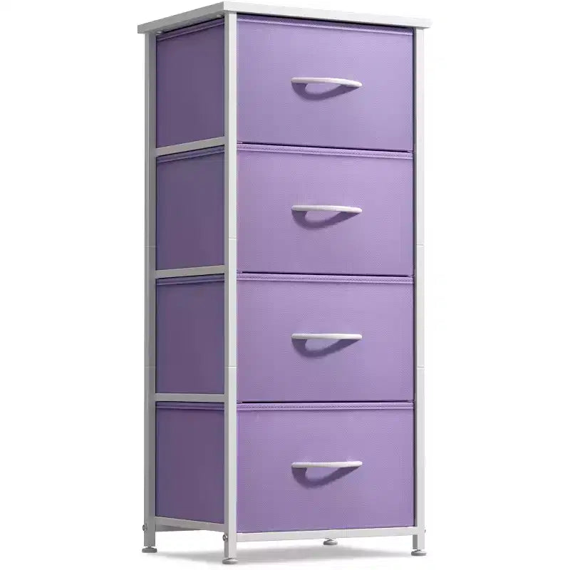 Sorbus Mesita de Noche con 4 Cajones – Almacenamiento para Armario, Hogar, Dormitorio Universitario – Incluye Marco de Acero, Tapa de Madera y Contenedores de Tela