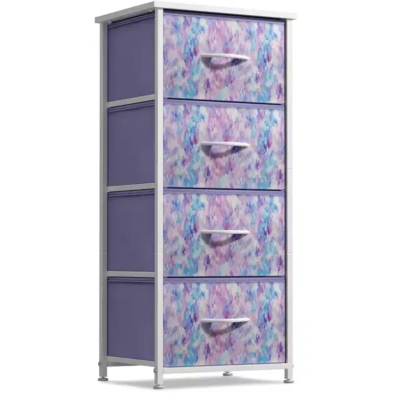 Sorbus Mesita de Noche con 4 Cajones – Almacenamiento para Armario, Hogar, Dormitorio Universitario – Incluye Marco de Acero, Tapa de Madera y Contenedores de Tela