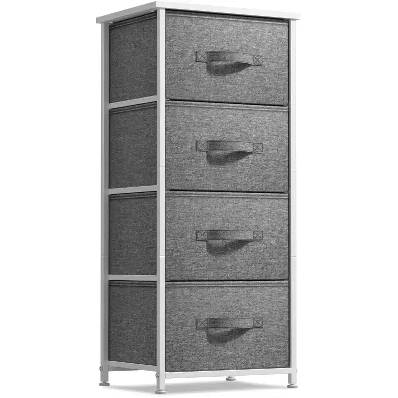 Sorbus Mesita de Noche con 4 Cajones – Almacenamiento para Armario, Hogar, Dormitorio Universitario – Incluye Marco de Acero, Tapa de Madera y Contenedores de Tela
