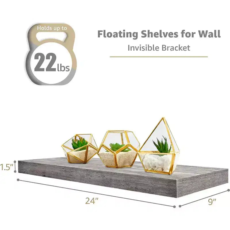 Paquete de 2 estantes de pared flotantes Sorbus (24x9) para dormitorio, decoración, cocina, sala de estar, para trofeos, marcos, estantería