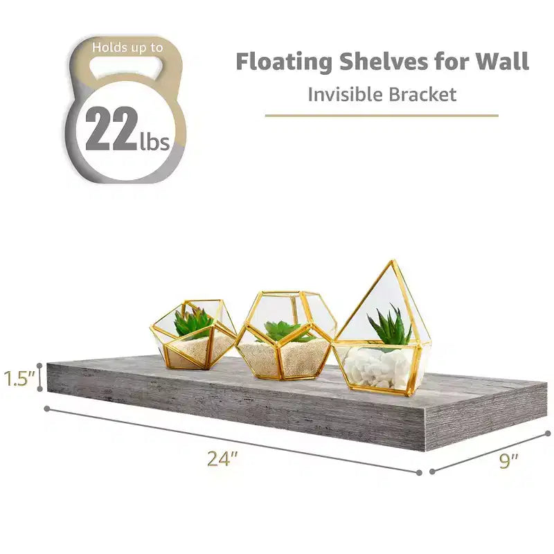Paquete de 2 estantes de pared flotantes Sorbus (24x9) para dormitorio, decoración, cocina, sala de estar, para trofeos, marcos, estantería
