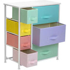 Cómoda Sorbus con 7 cajones - Organizador de almacenamiento con estructura de acero, tapa de madera, tiradores y cubos de tela