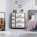 Cómoda Sorbus con 7 cajones - Organizador de almacenamiento con estructura de acero, tapa de madera, tiradores y cubos de tela