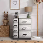 Cómoda Sorbus con 7 cajones - Organizador de almacenamiento con estructura de acero, tapa de madera, tiradores y cubos de tela