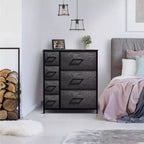 Cómoda Sorbus con 7 cajones - Organizador de almacenamiento con estructura de acero, tapa de madera, tiradores y cubos de tela